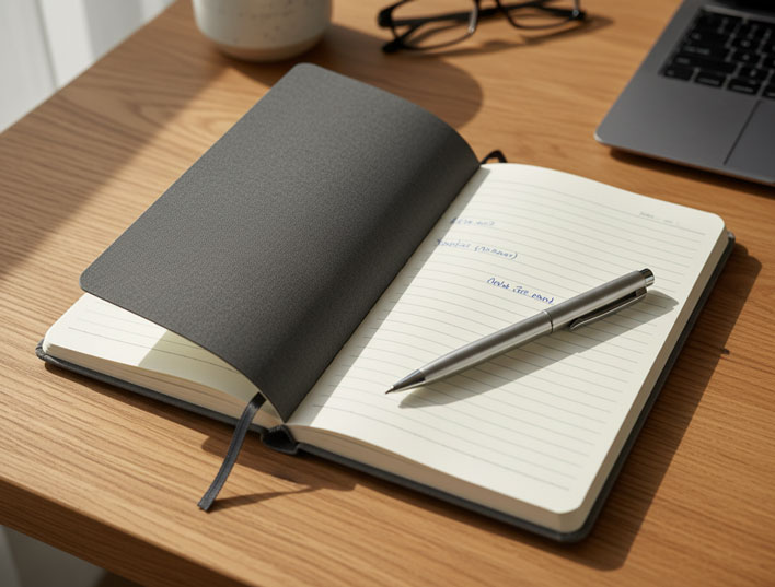 Open note book on desk