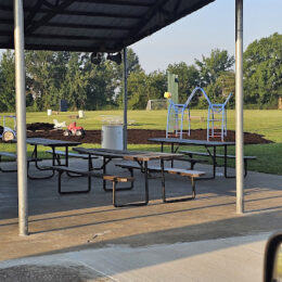 Marion Park District Soccer Complex pavilion next to playset