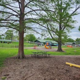 Ray Fosse Park field with trees and picnic table